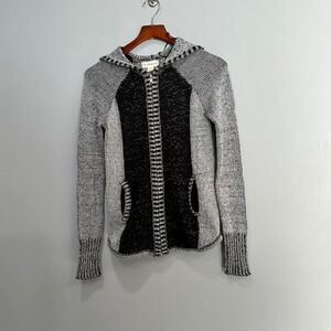 if IT Were ME Women's Black Gray Knit Hooded Zip Up Cardigan Sweater Size S